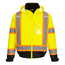 Load image into Gallery viewer, Hi-Vis YELLOW Winter Bomber Jacket with X-Back &amp; Contrast Tape
