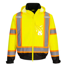 Load image into Gallery viewer, Custom Hi-Vis YELLOW Winter Bomber Jacket with X-Back &amp; Contrast Tape

