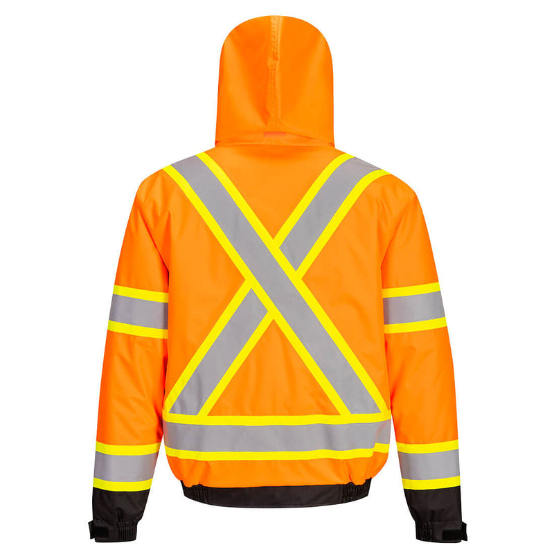 Custom Hi-Vis ORANGE Winter Bomber Jacket with X-Back & Contrast Tape