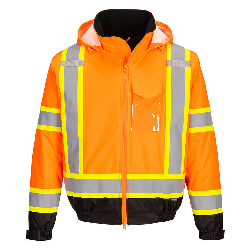 Custom Hi-Vis ORANGE Winter Bomber Jacket with X-Back & Contrast Tape