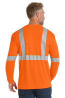 Back view of orange hi-vis long sleeve reflective safety shirt