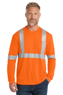 Front view of orange hi-vis ANSI Class 2 long sleeve safety shirt