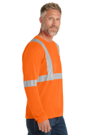 Orange hi-vis ANSI Class 2 long sleeve safety shirt with reflective tape