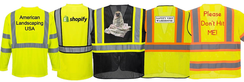 Custom printed reflective safety vest and shirts with different logo examples