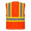 Back view custom hi-vis orange Class 2 mesh safety vest with reflective stripes