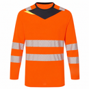 Front view of orange and black slim-fit ANSI Class 3 long-sleeve safety shirt