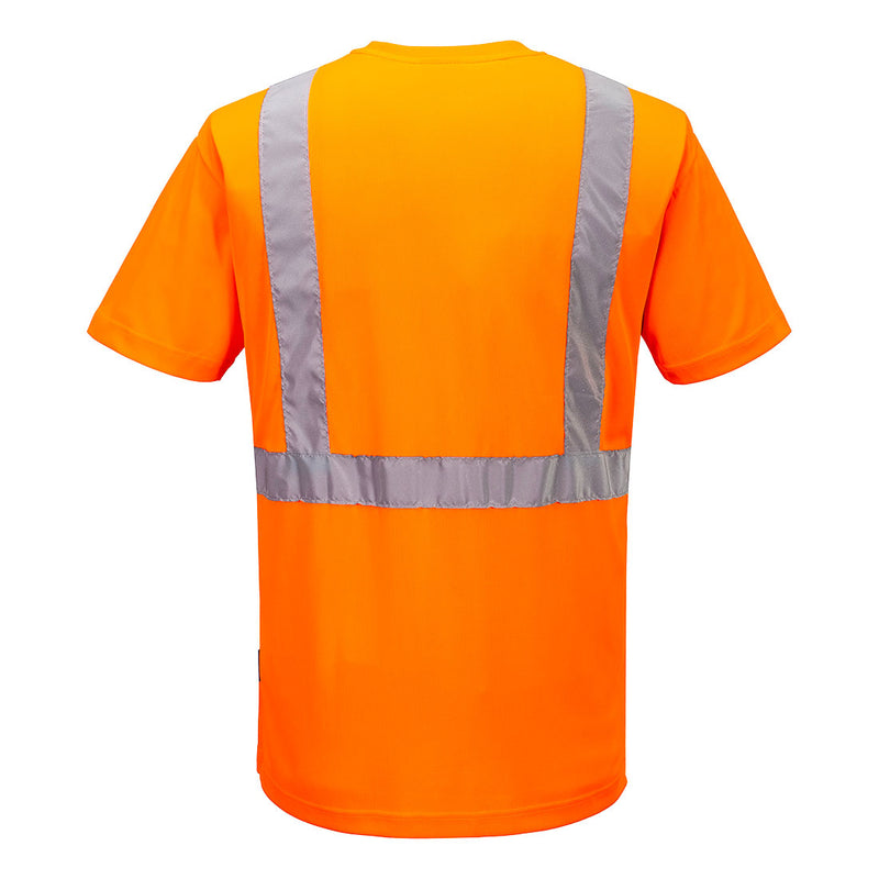 Back view of orange ANSI Class 2 short-sleeve safety T-shirt