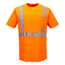 Orange lightweight ANSI Class 2 safety T-shirt front view, model L041