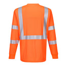 Back view of orange ANSI Class 3 long-sleeve safety shirt with reflective tape