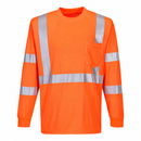 Front view of orange ANSI Class 3 long-sleeve safety shirt with reflective tape