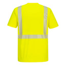 Back view of custom yellow pin-mesh segmented-tape ANSI Class 2 safety T-shirt