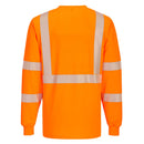 Back view of custom orange segmented-tape ANSI Class 3 long-sleeve safety shirt