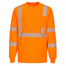 Front view of custom orange segmented-tape ANSI Class 3 long-sleeve safety shirt