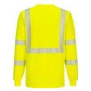 Back view of custom yellow segmented-tape ANSI Class 3 long-sleeve safety shirt