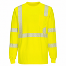 Front view of custom yellow segmented-tape ANSI Class 3 long-sleeve safety shirt