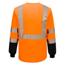 Back view of orange and black segmented-tape ANSI Class 3 long-sleeve safety shirt