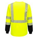 Back view of yellow and black segmented-tape ANSI Class 3 long-sleeve safety shirt