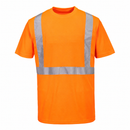 Front view of orange pocketless ANSI Class 2 short-sleeve safety T-shirt