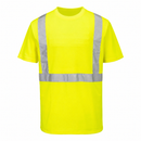 Front view of yellow pocketless ANSI Class 2 short-sleeve safety T-shirt