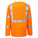 Back view of orange pocketless ANSI Class 3 long-sleeve safety shirt