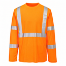 Front view of orange pocketless ANSI Class 3 long-sleeve safety shirt