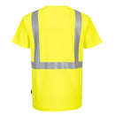 Back view of yellow and black ANSI Class 2 short-sleeve safety T-shirt with reflective tape