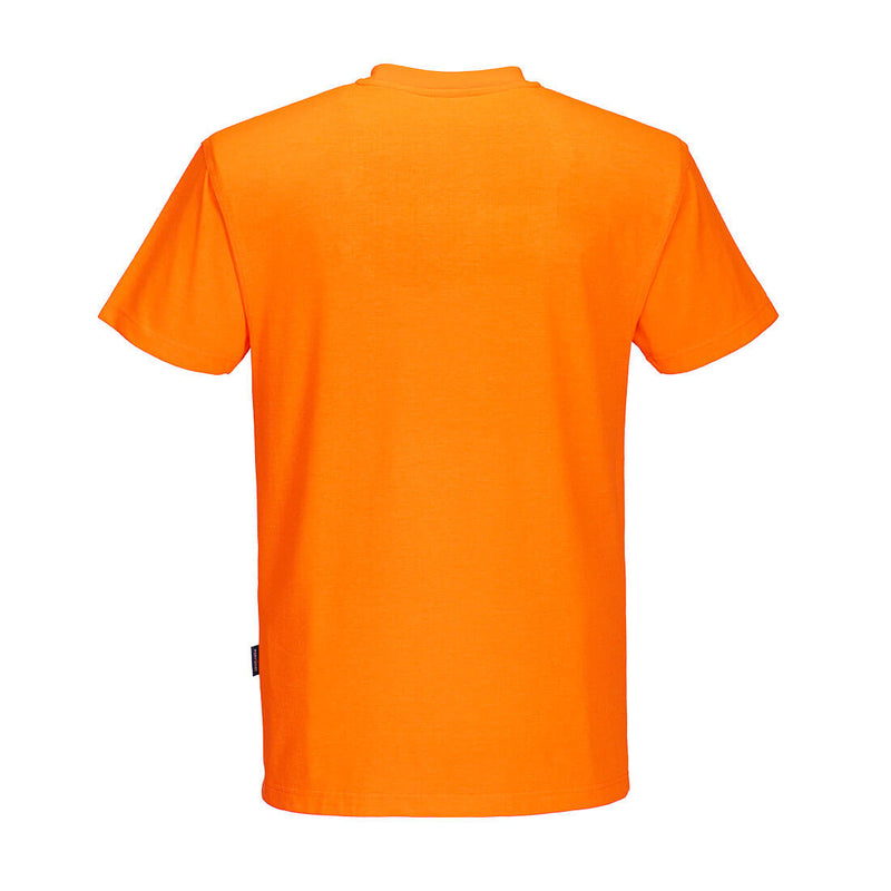 Back view of orange Non-ANSI short-sleeve safety T-shirt with chest pocket