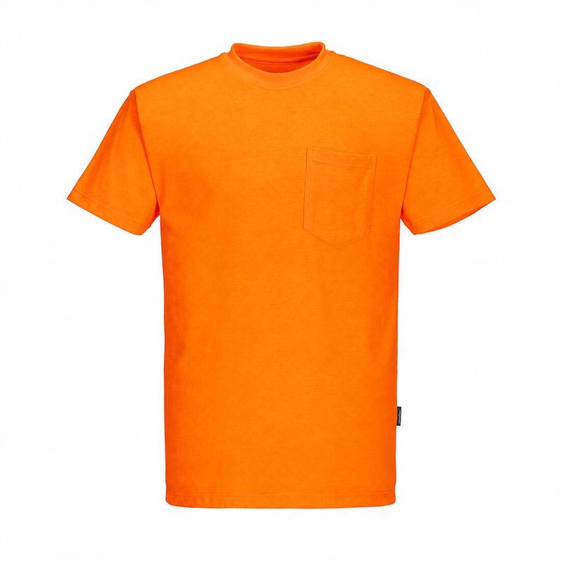 Front view of orange Non-ANSI short-sleeve safety T-shirt with chest pocket