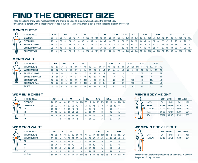 Safety Vest Sizing Chart – Inches and CM for Chest, Waist, Height.