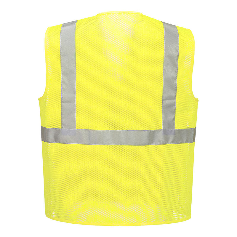 Back view of yellow hook-and-loop economy mesh ANSI Class 2 safety vest