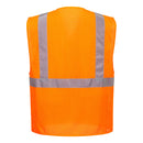 Back view of orange ANSI Class 2 mesh safety vest with reflective tape