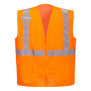 Front view of orange ANSI Class 2 mesh safety vest with pockets