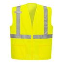 Front view of yellow ANSI Class 2 mesh safety vest with pockets
