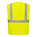 Back view of yellow ANSI Class 2 mesh safety vest with reflective tape