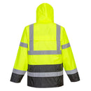 Back view hi-vis yellow ANSI Class 3 rain jacket with reflective bio-motion tape