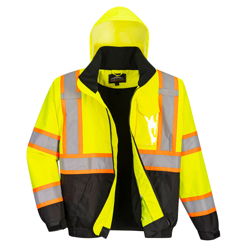 Hi-Vis 2-in-1 Winter Bomber Jacket in Yellow/Black with 2" Reflective Tape