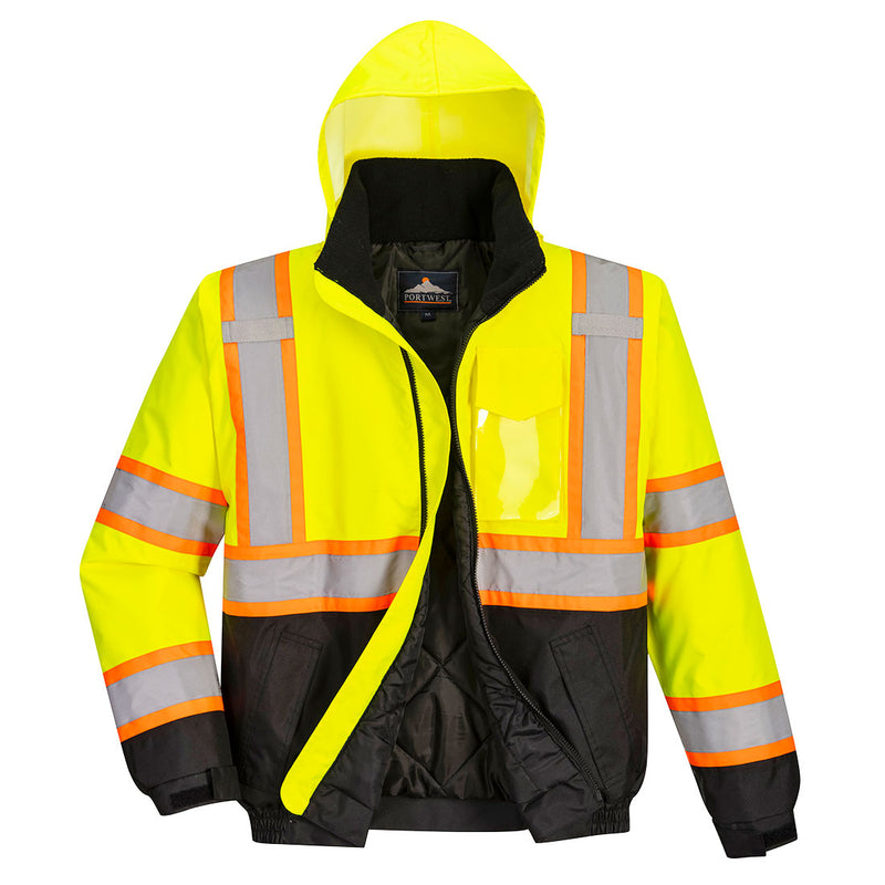 Custom High Visibility Class 3 Yellow/Black Winter Bomber Jacket