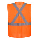 Back view of orange ANSI Class 2 mesh executive safety vest with silver reflective X-back tape