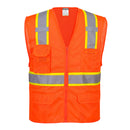 Front view of custom orange mesh executive safety vest with reflective tape