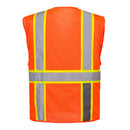 Back view of orange mesh executive safety vest with reflective tape