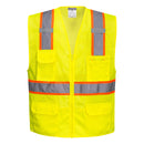 Front view of custom yellow mesh executive safety vest with reflective tape