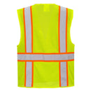 Back view of yellow mesh executive safety vest with reflective tape