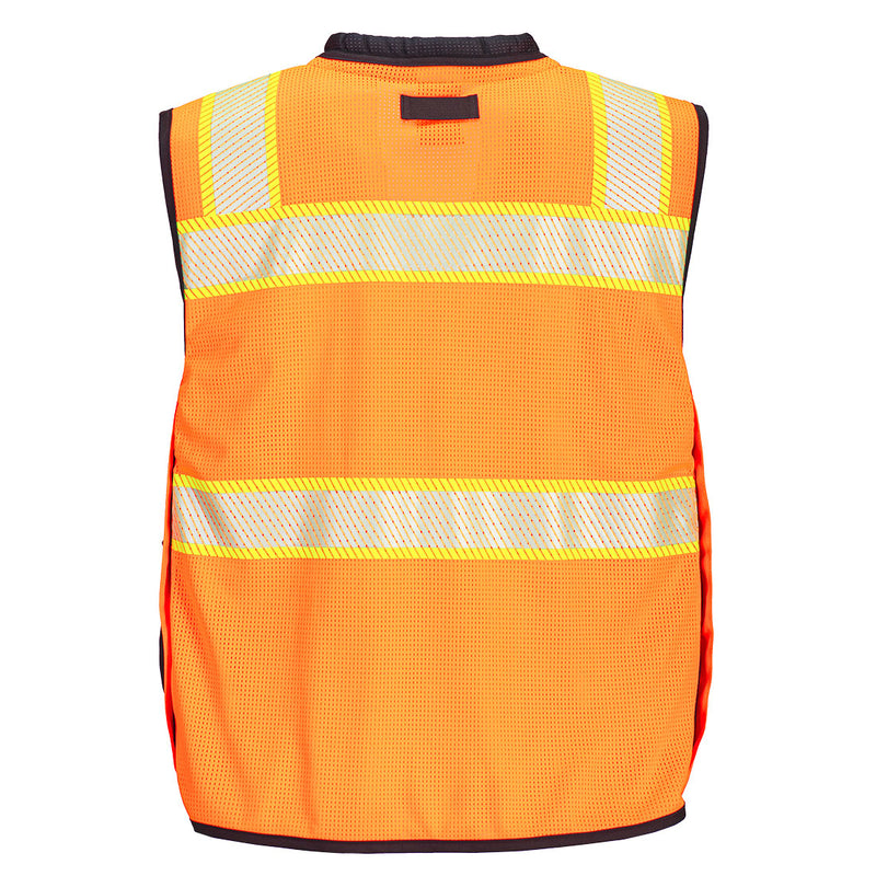 Back view of orange and black premium ANSI Class 2 surveyor safety vest