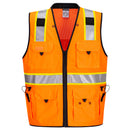 Front view of custom orange and black Expert Pro surveyor safety vest