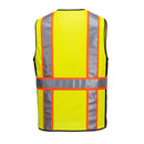 Back view hi-vis yellow and black Class 2 safety vest with reflective piping and mesh fabric