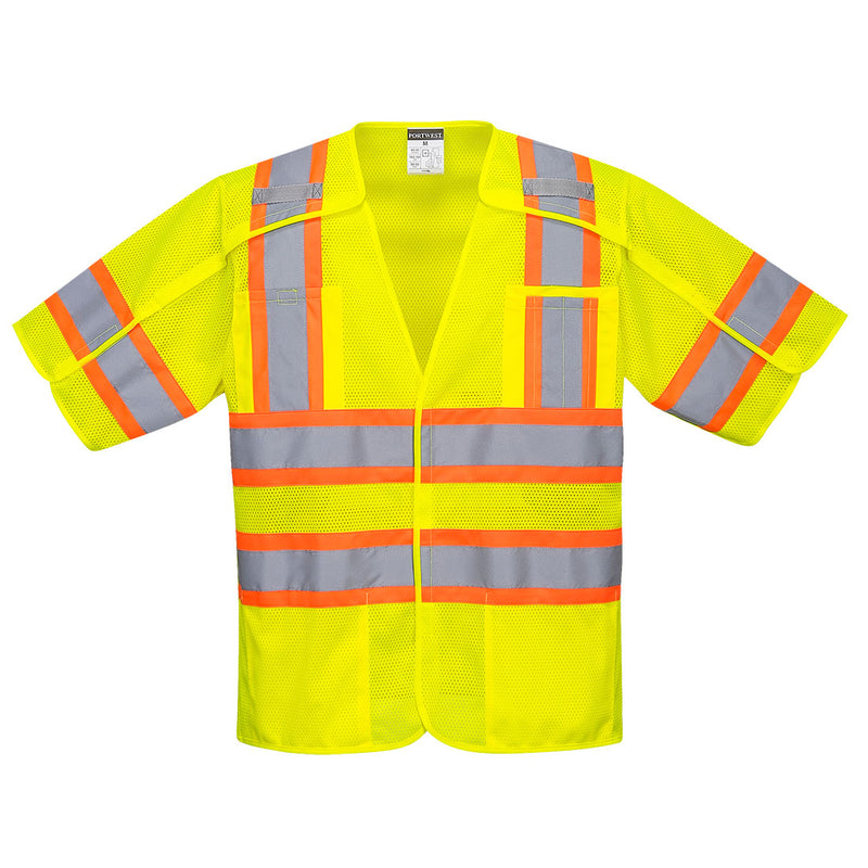 Front view of custom yellow ANSI Class 3 short-sleeve breakaway mesh safety vest