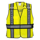 Front view of custom yellow and black police public safety breakaway vest
