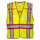 Front view of custom yellow and red fire public safety breakaway vest