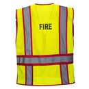 Back view of yellow and red fire public safety breakaway vest