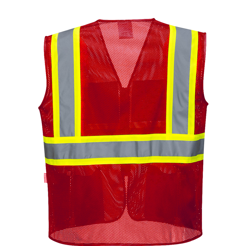 Custom RED Safety Vest Reflective High Visibility with Pockets